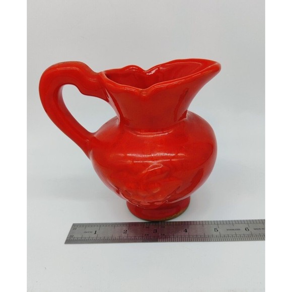 Vintage Mid Century Modern Red Lava Drip Glaze Ewer Milk Water Pitcher Handle - Picture 9 of 11